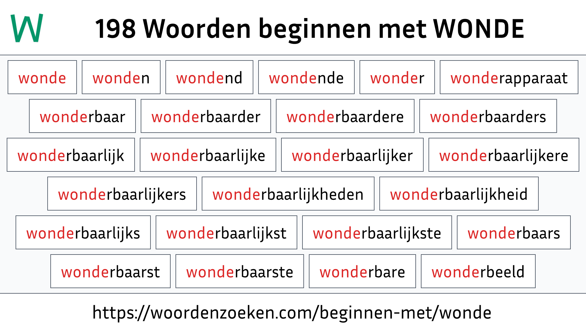 Woorden beginnen met WONDE