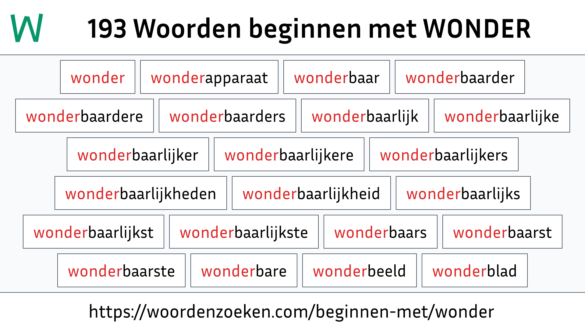 Woorden beginnen met WONDER