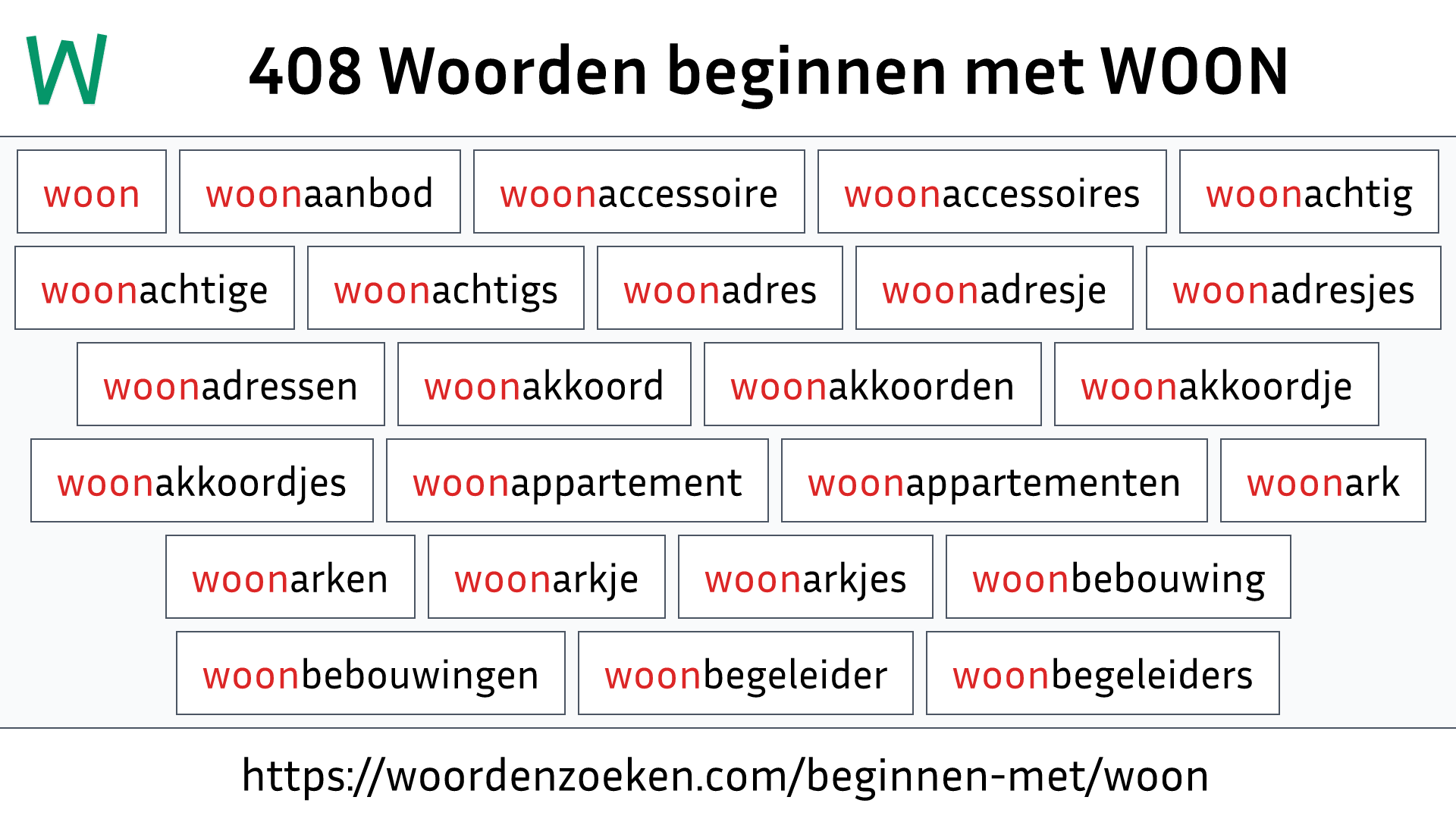 Woorden beginnen met WOON