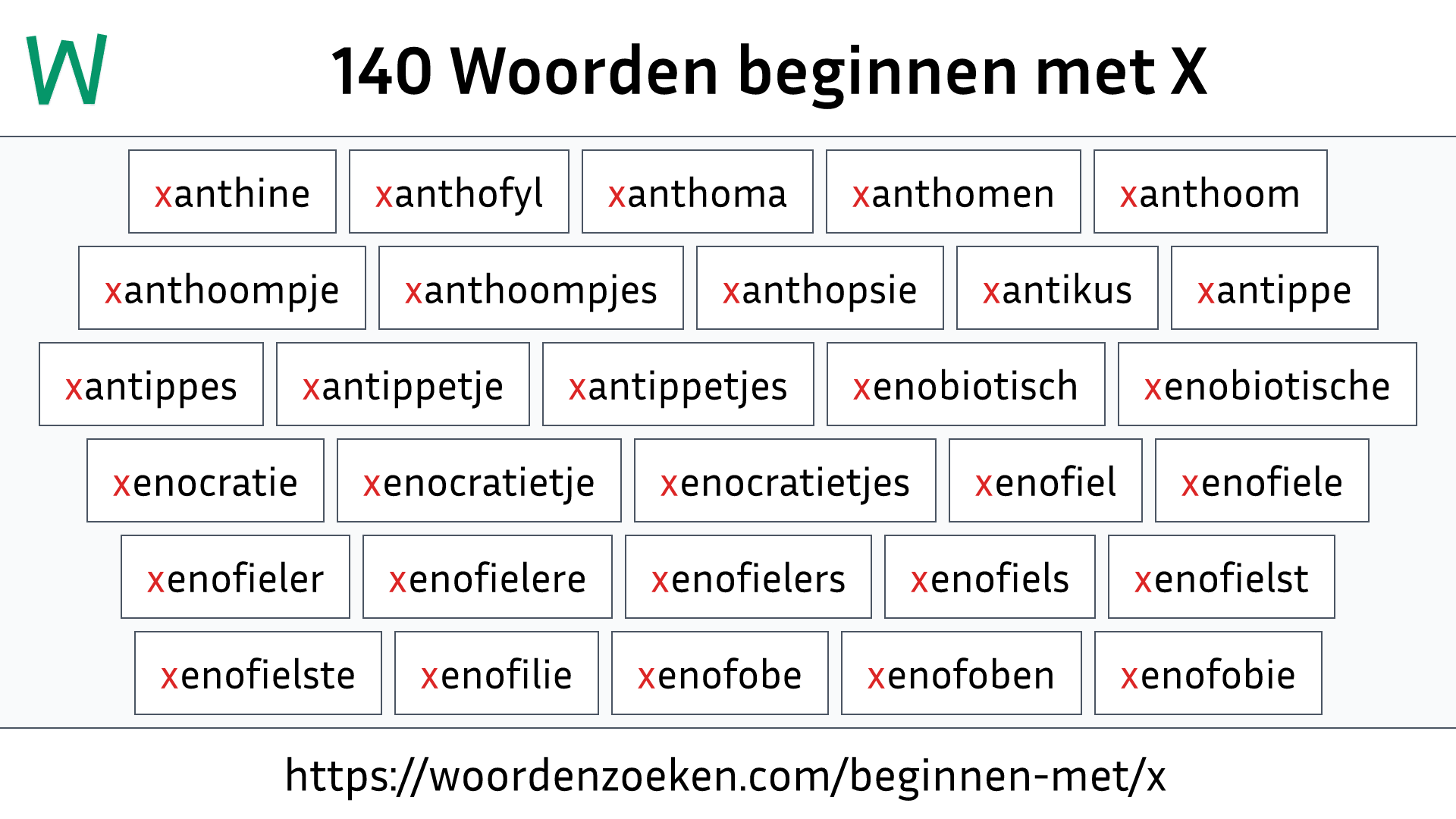 Woorden beginnen met X