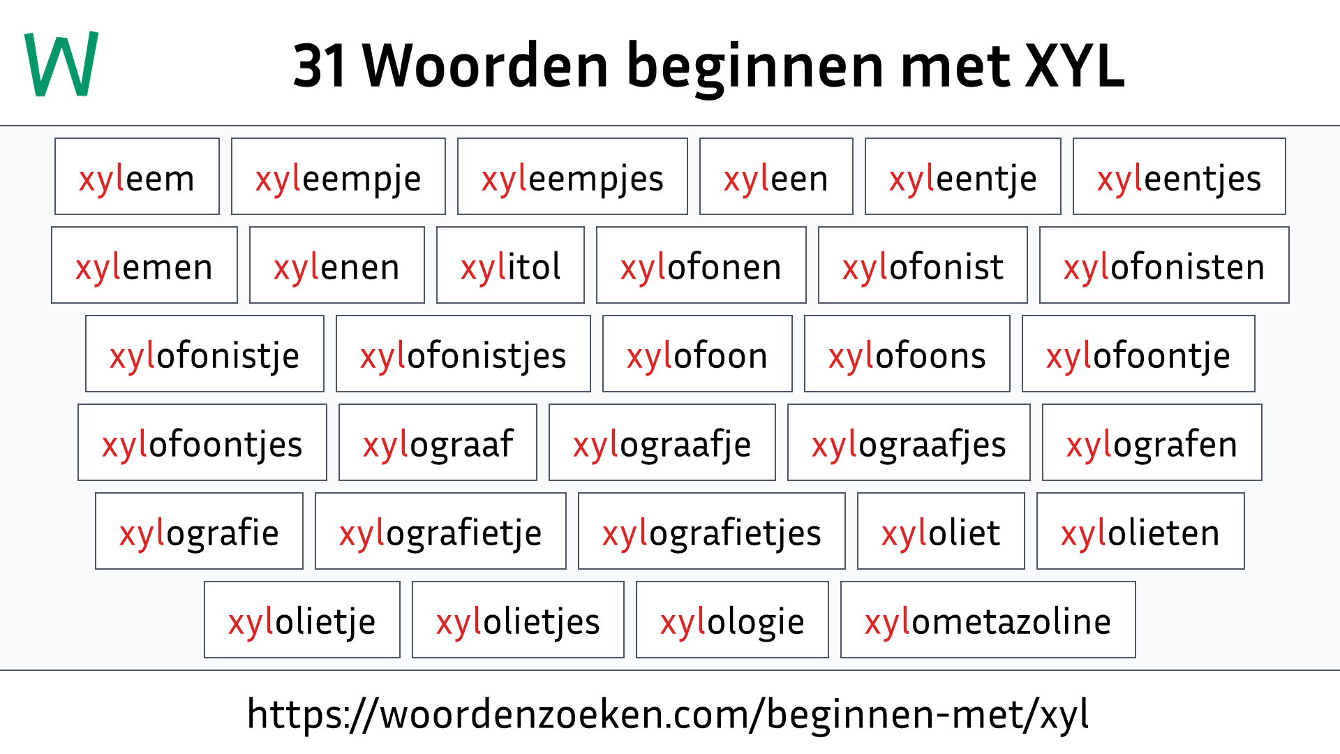 Woorden beginnen met XYL