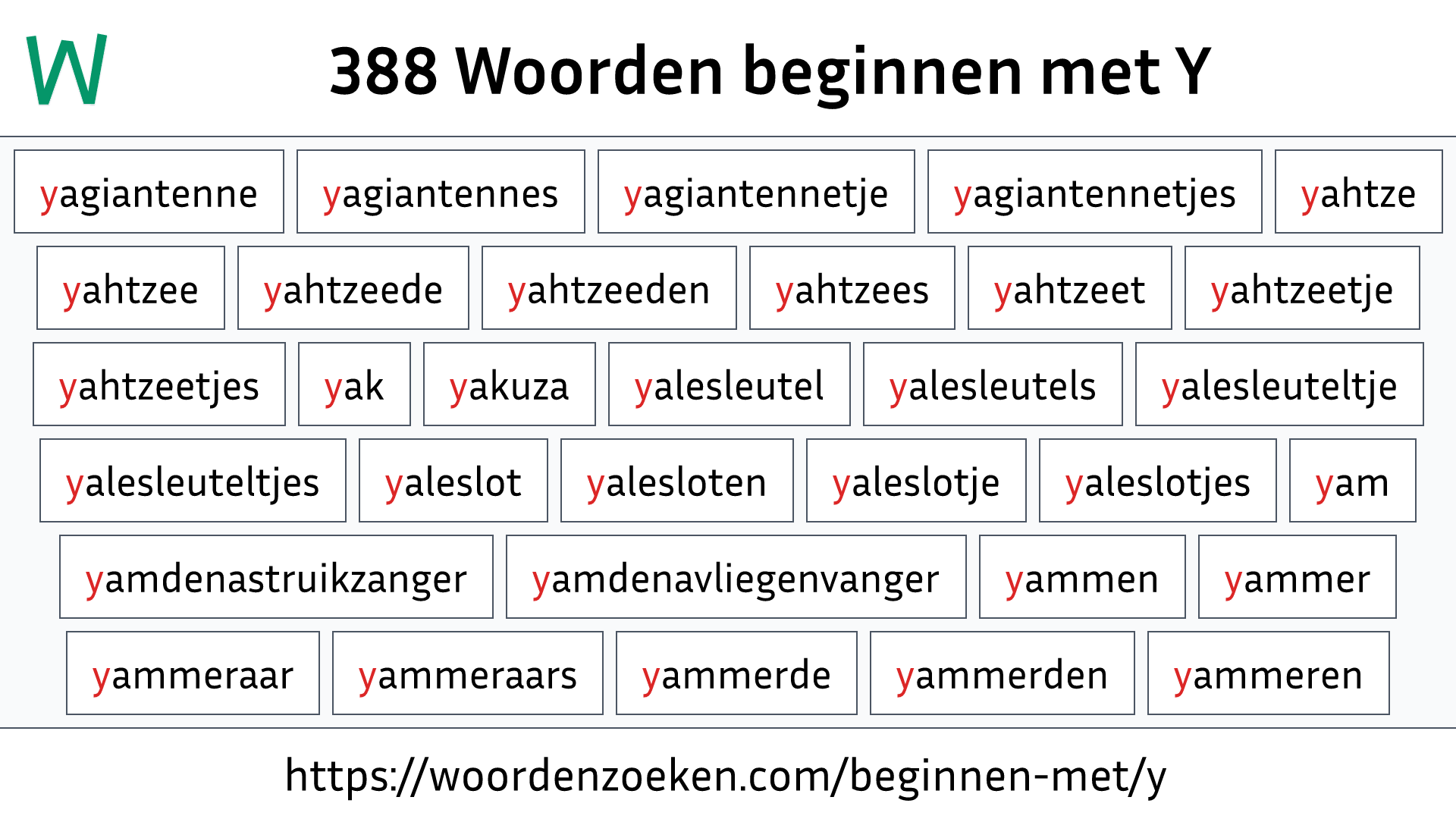 Woorden beginnen met Y