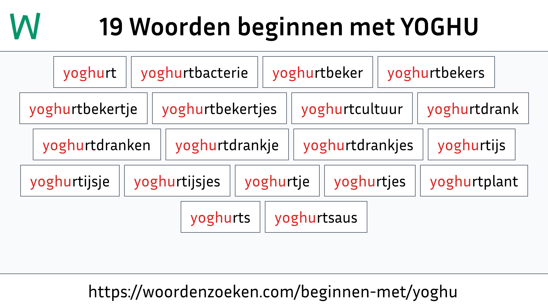 Woorden beginnen met YOGHU