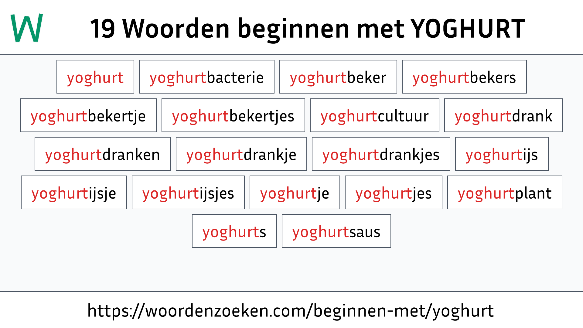 Woorden beginnen met YOGHURT