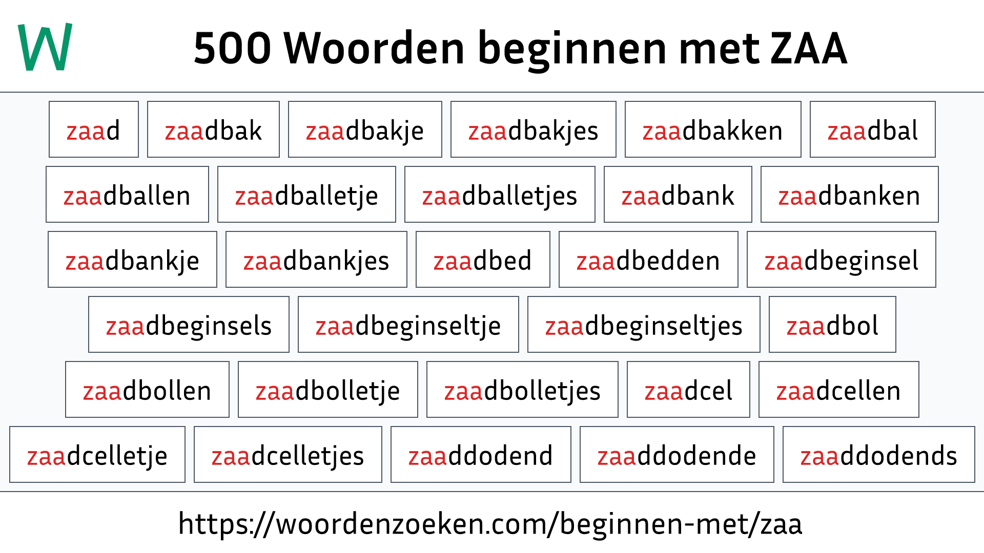 Woorden beginnen met ZAA