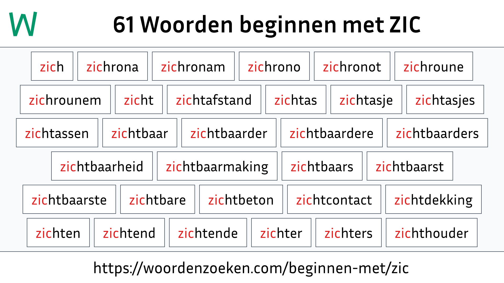 Woorden beginnen met ZIC