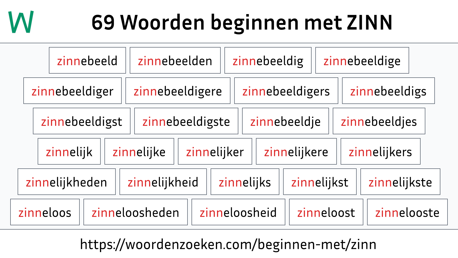 Woorden beginnen met ZINN