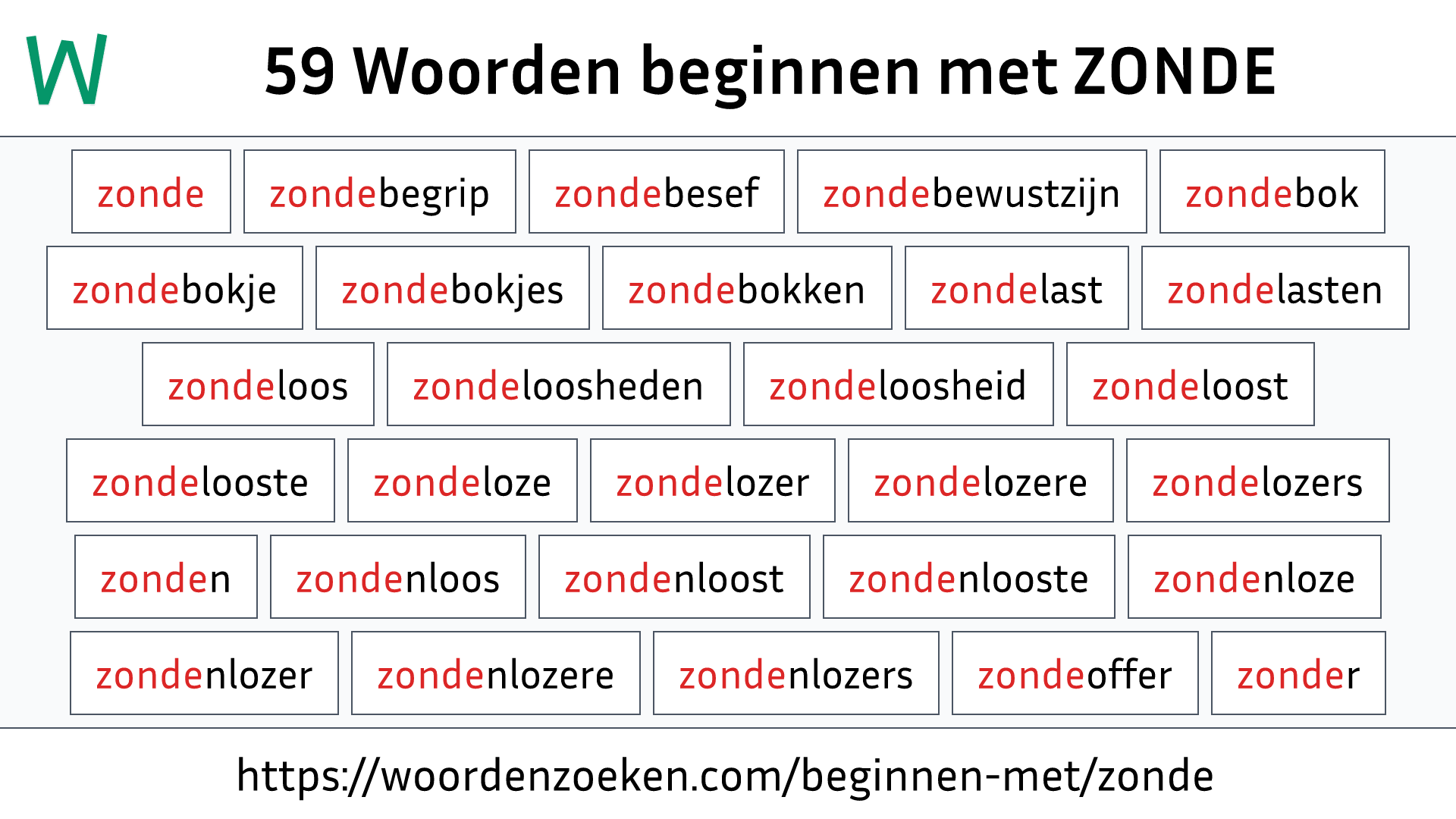 Woorden beginnen met ZONDE