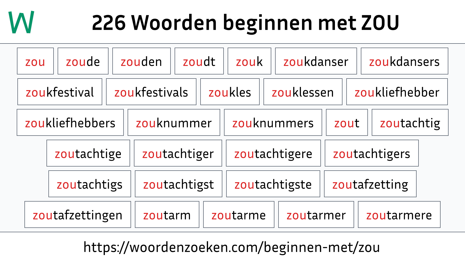 Woorden beginnen met ZOU