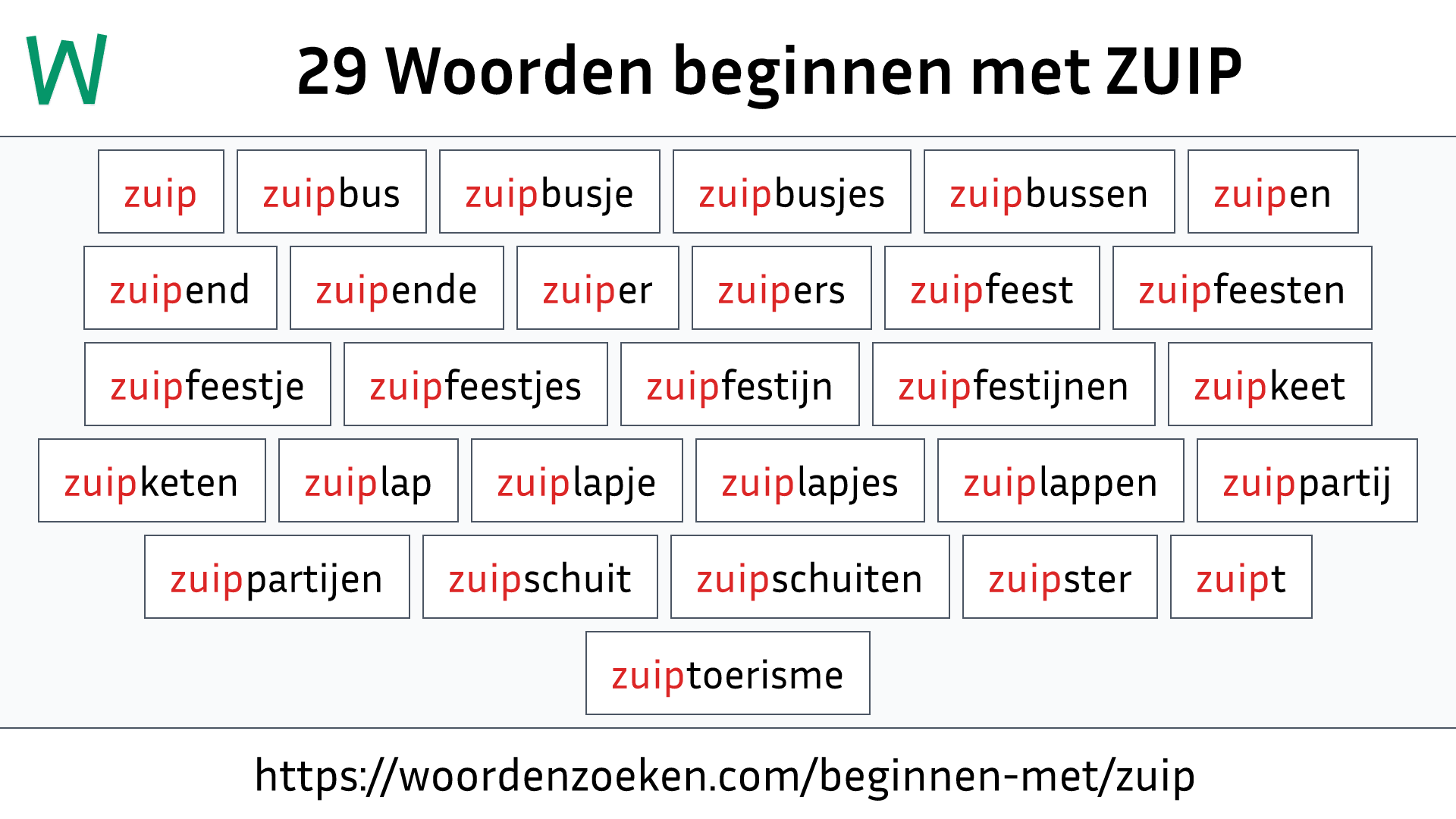 Woorden beginnen met ZUIP