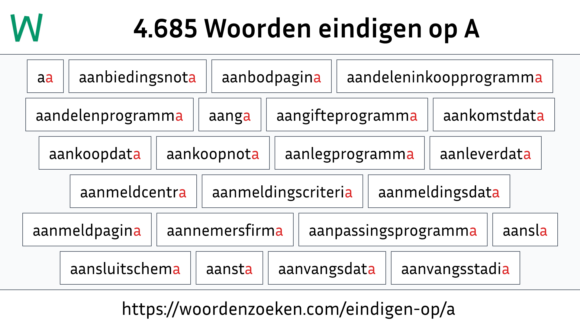 Woorden eindigen op A