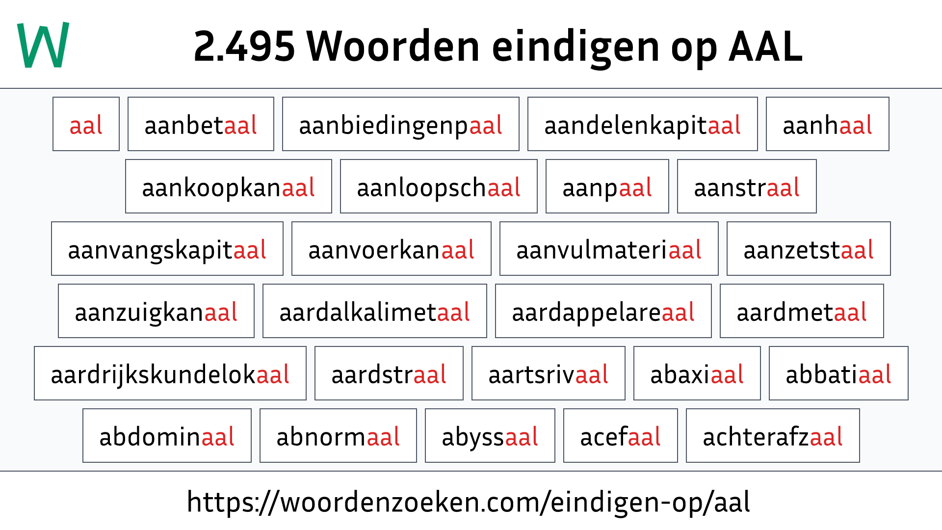 Woorden eindigen op AAL