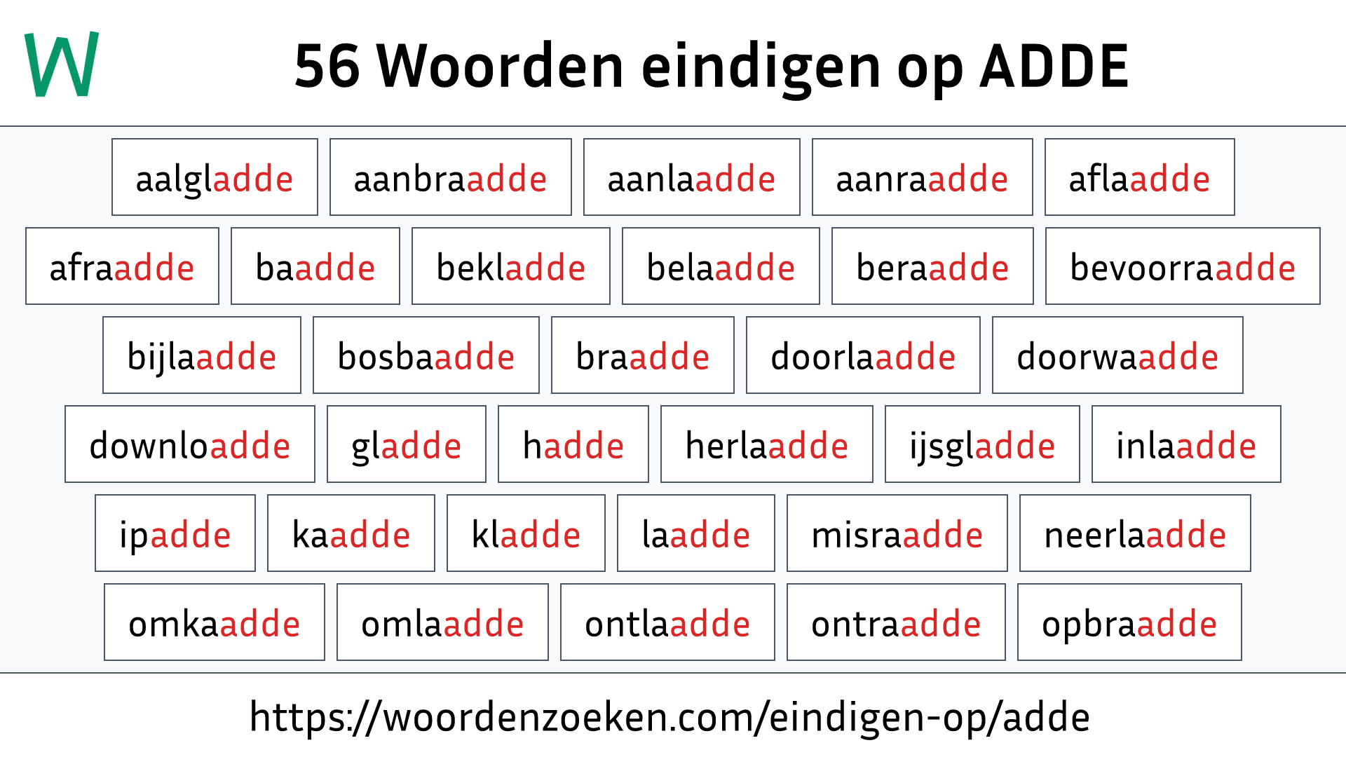 Woorden eindigen op ADDE