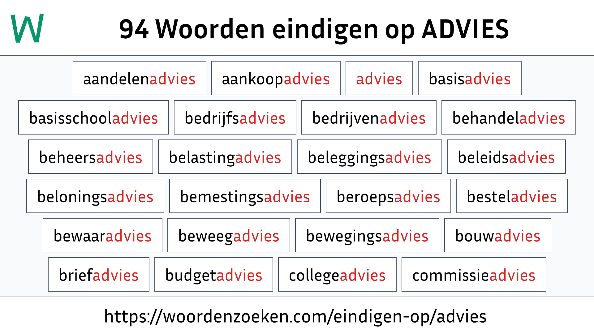 Woorden eindigen op ADVIES