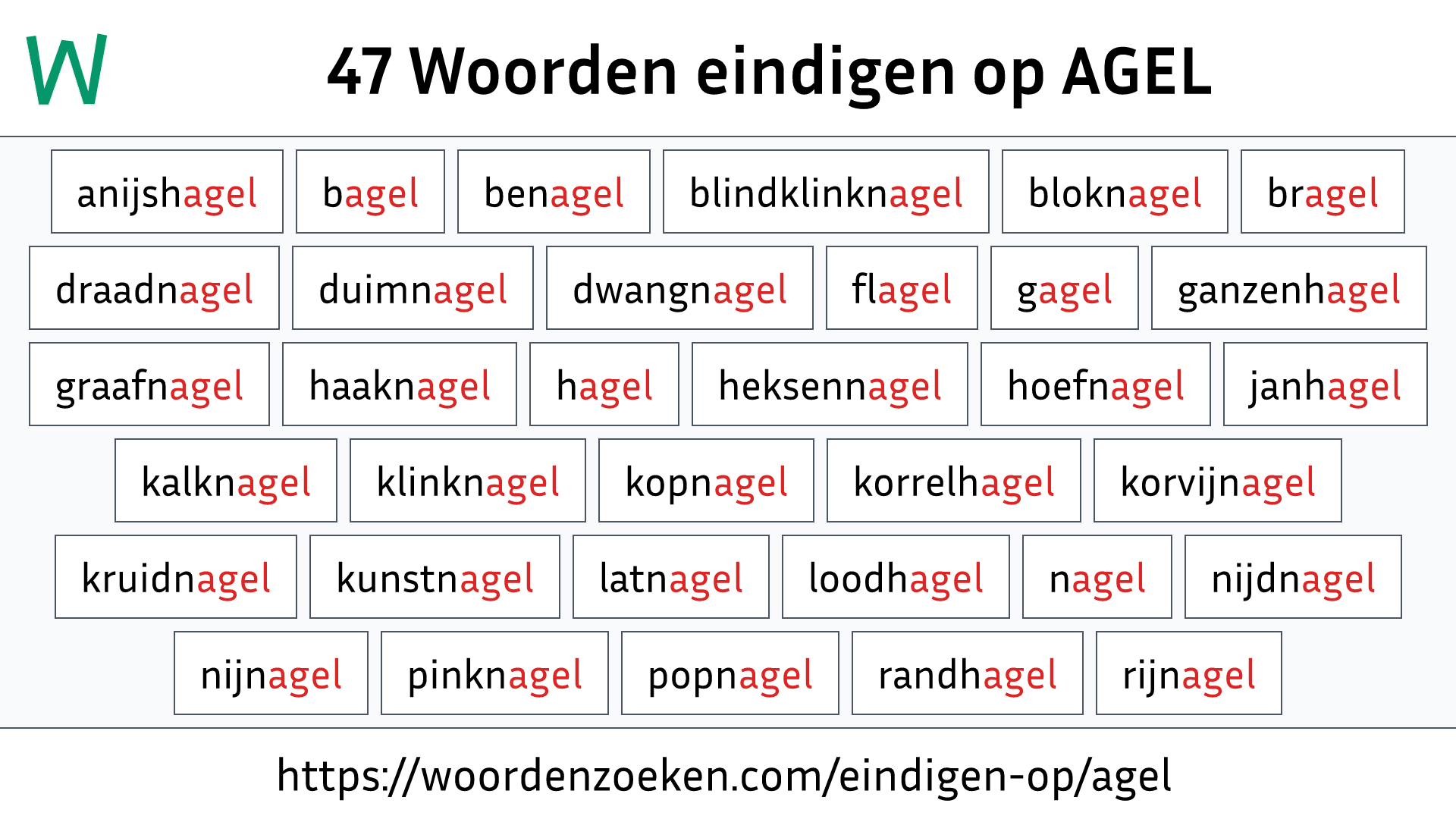 Woorden eindigen op AGEL