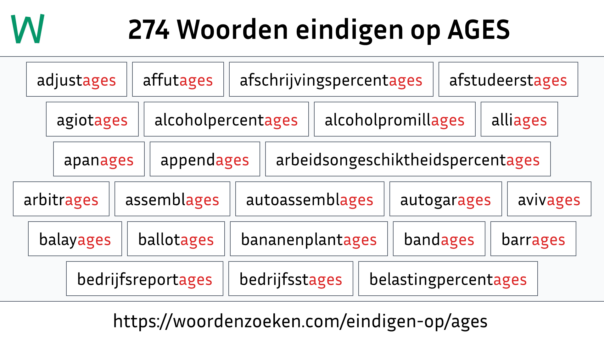 Woorden eindigen op AGES