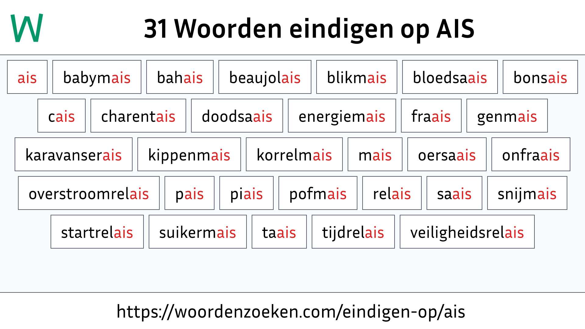 Woorden eindigen op AIS