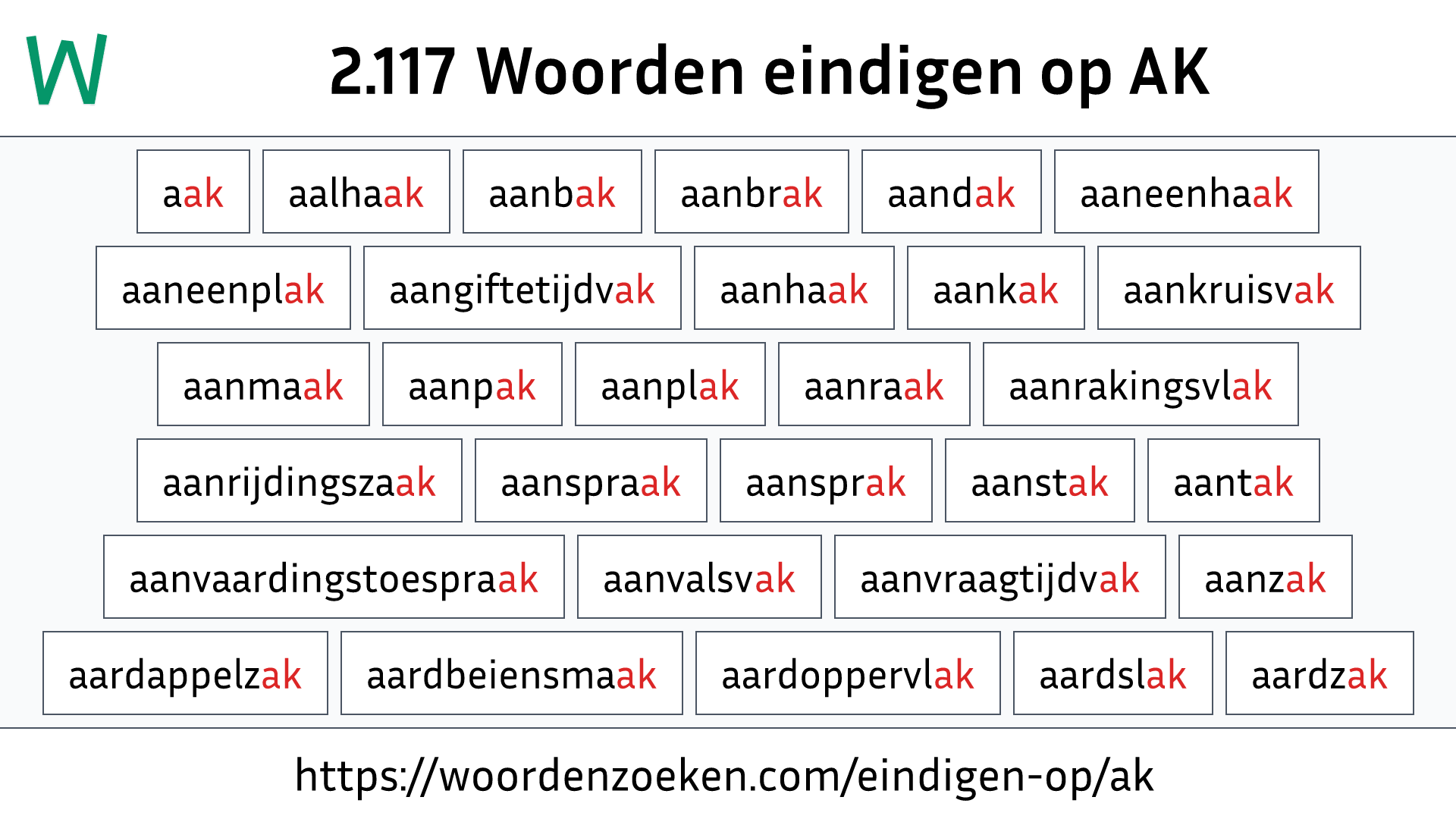 Woorden eindigen op AK