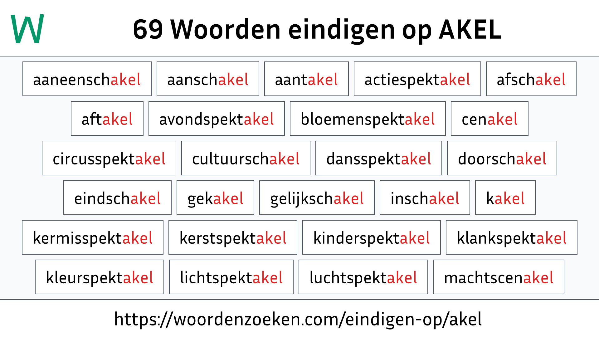 Woorden eindigen op AKEL