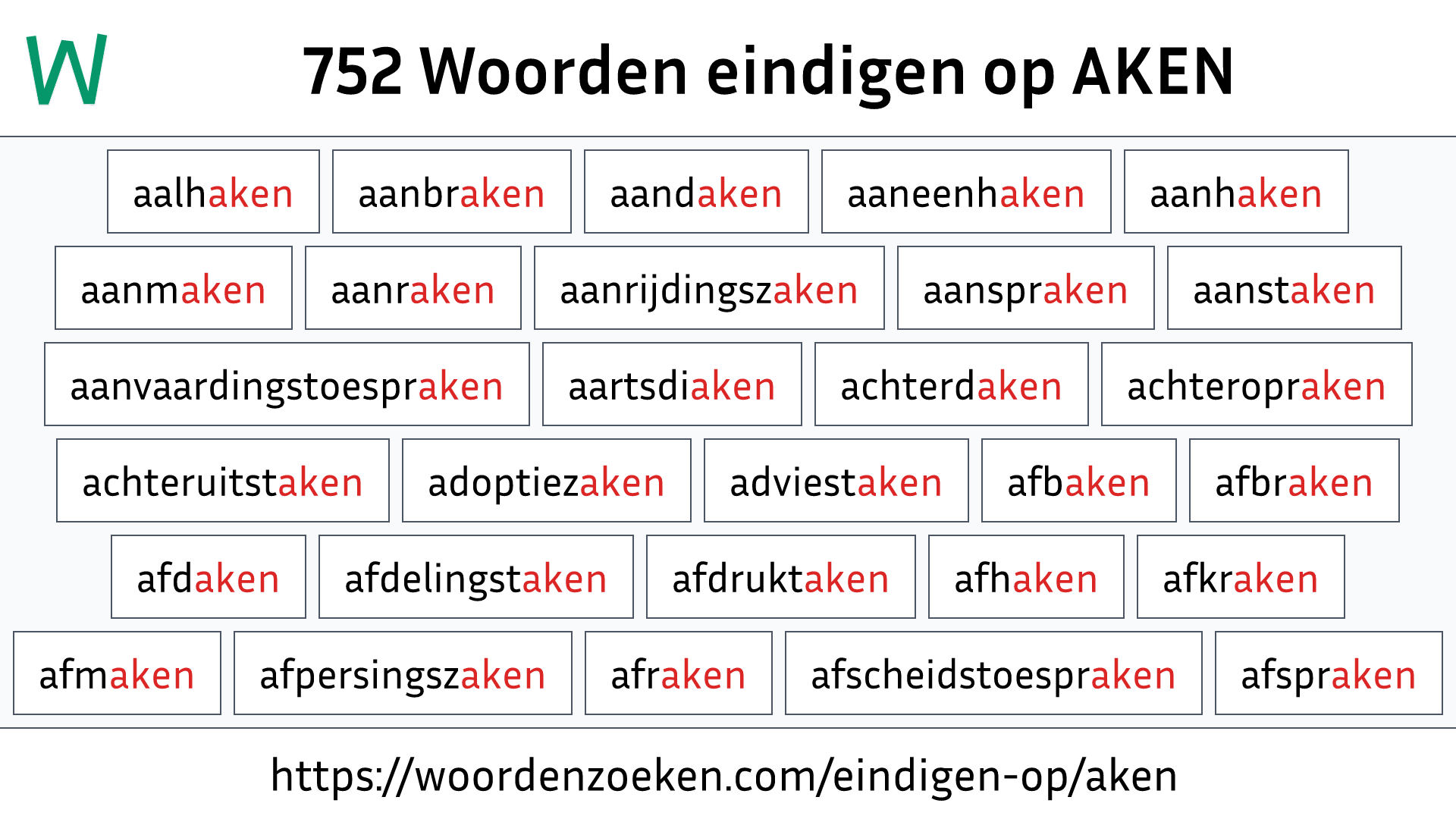 Woorden eindigen op AKEN