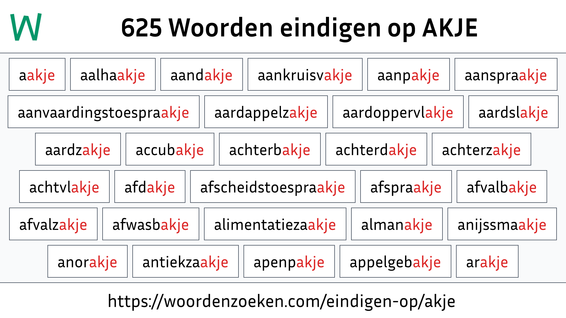 Woorden eindigen op AKJE