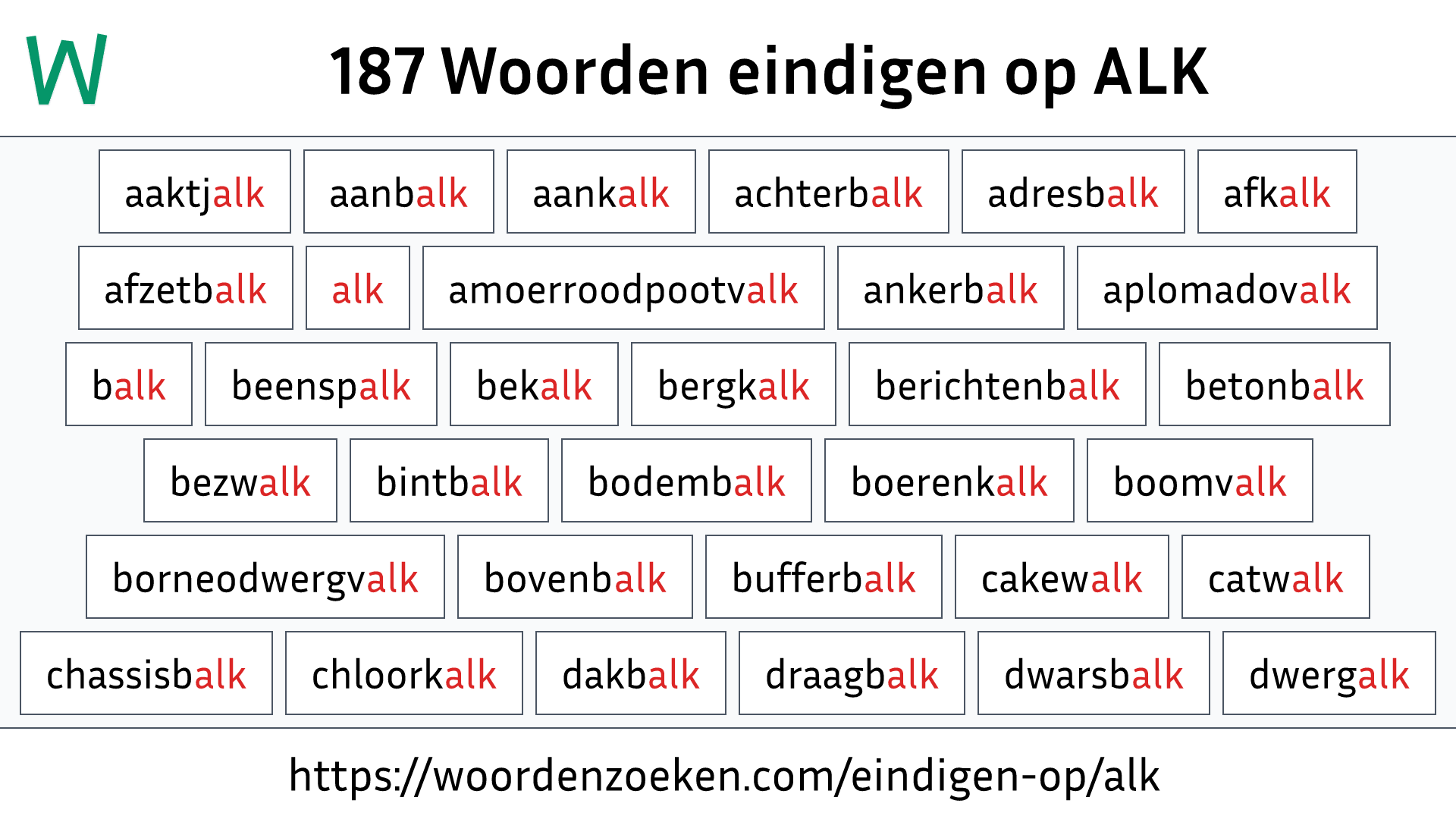 Woorden eindigen op ALK