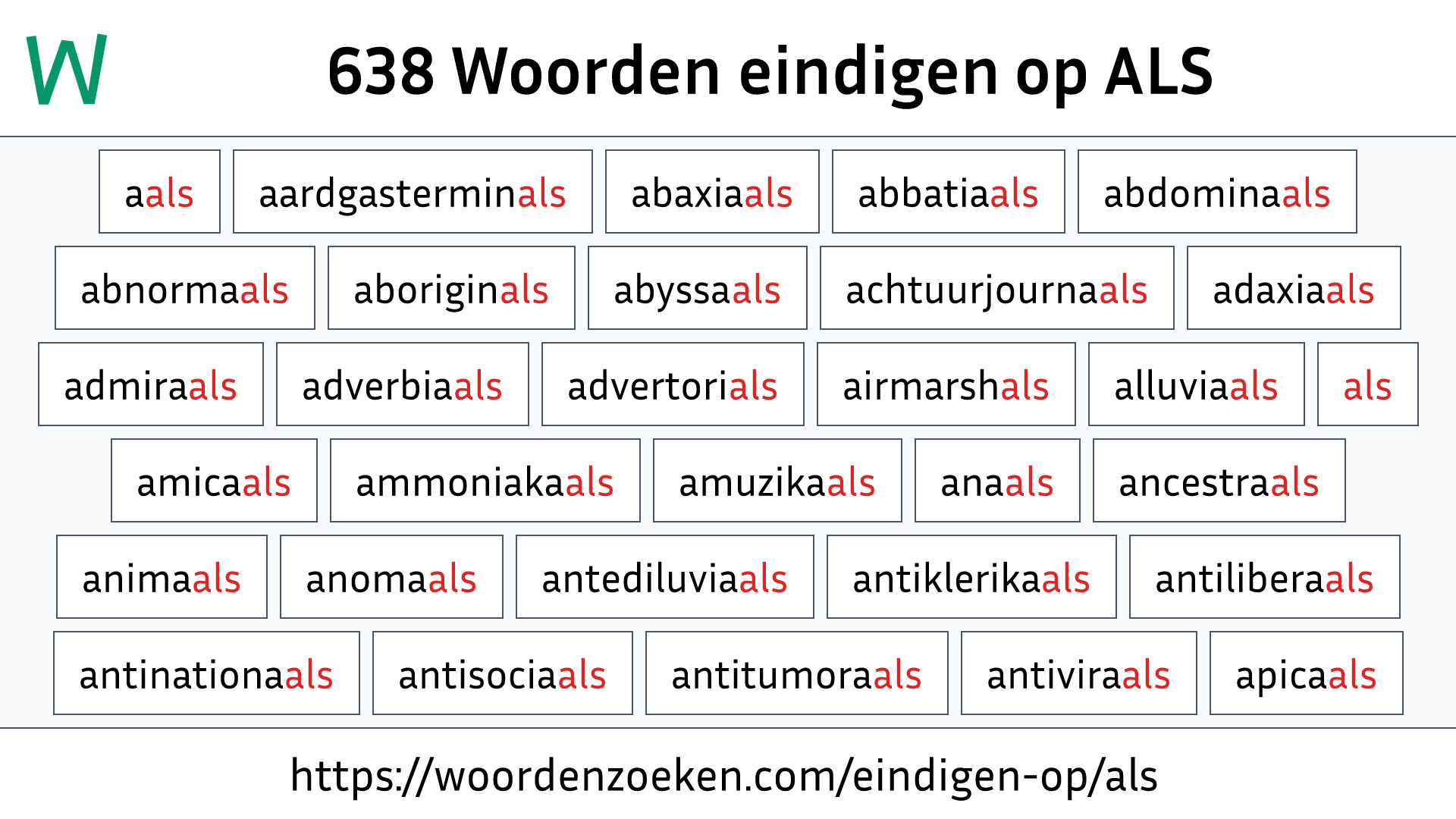 Woorden eindigen op ALS