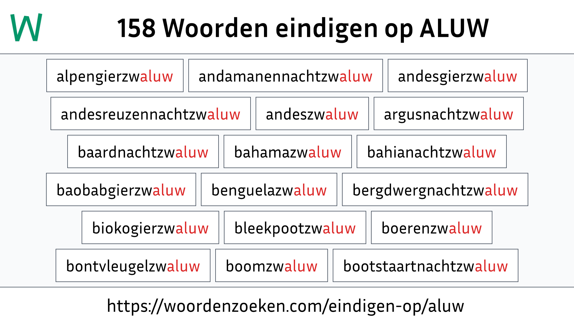Woorden eindigen op ALUW