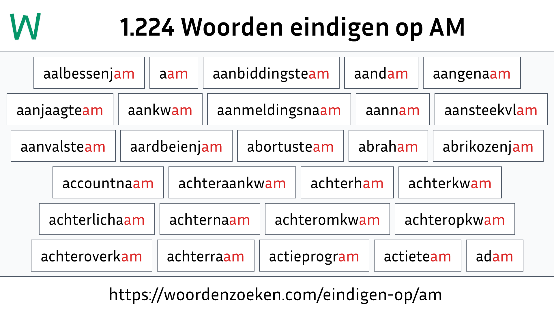 Woorden eindigen op AM