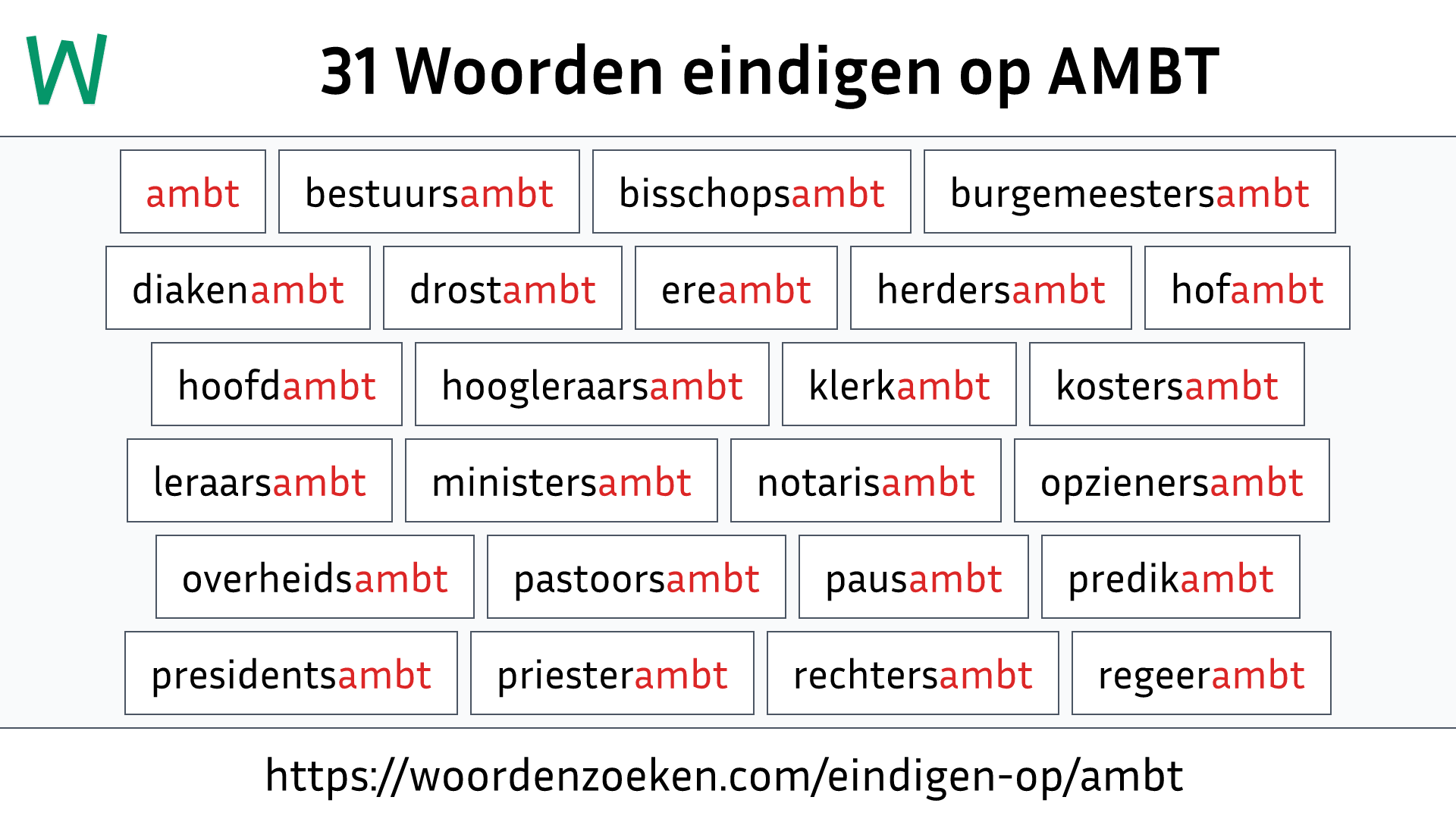 Woorden eindigen op AMBT