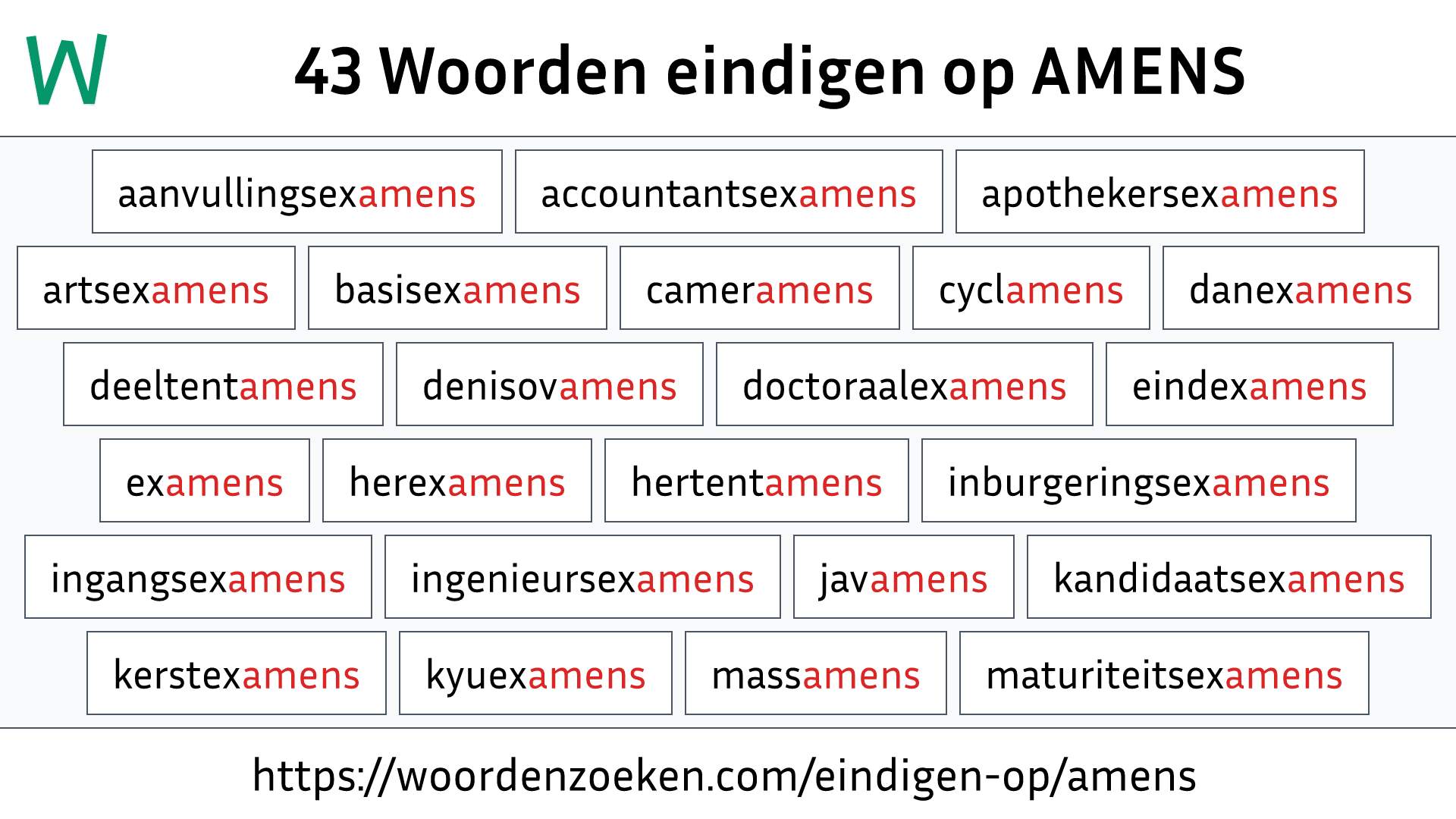 Woorden eindigen op AMENS