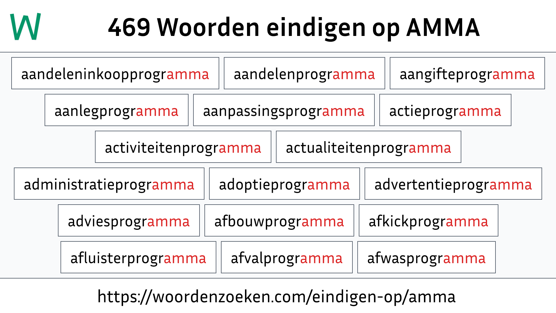 Woorden eindigen op AMMA