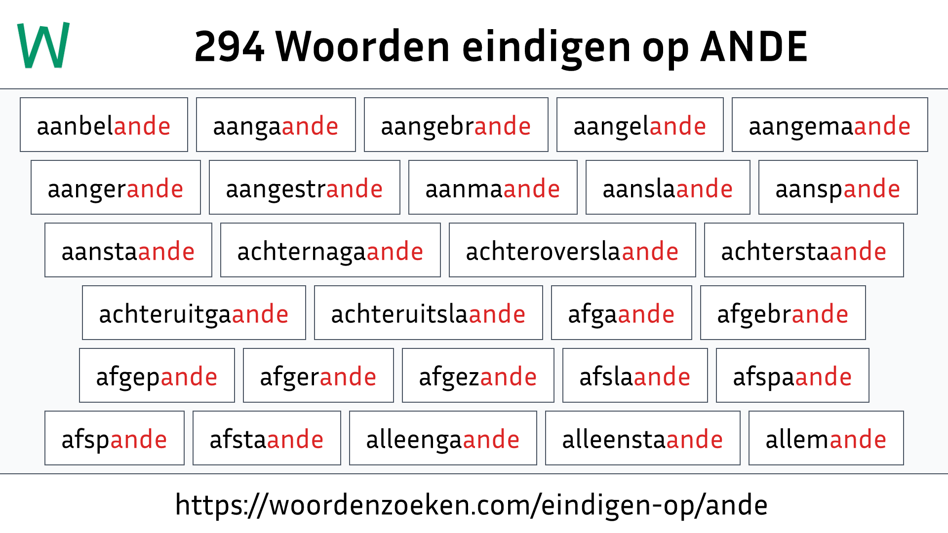 Woorden eindigen op ANDE