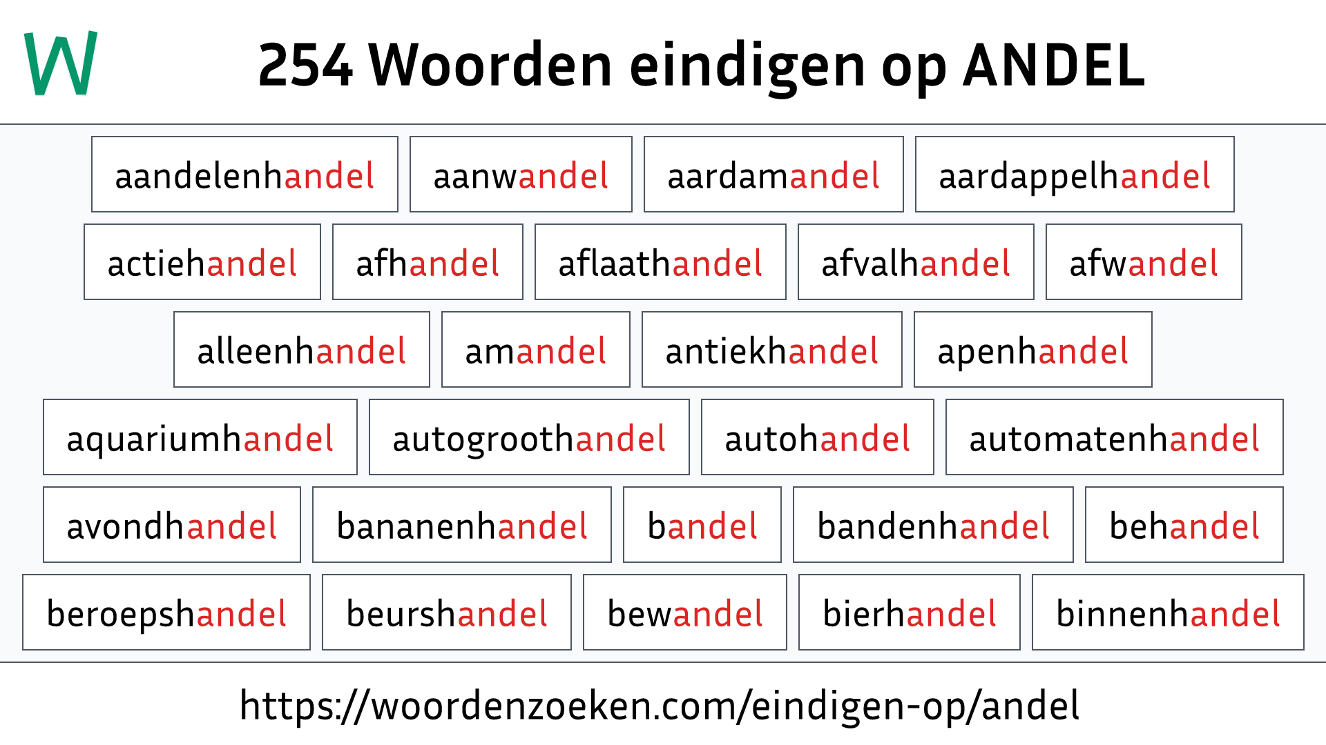 Woorden eindigen op ANDEL