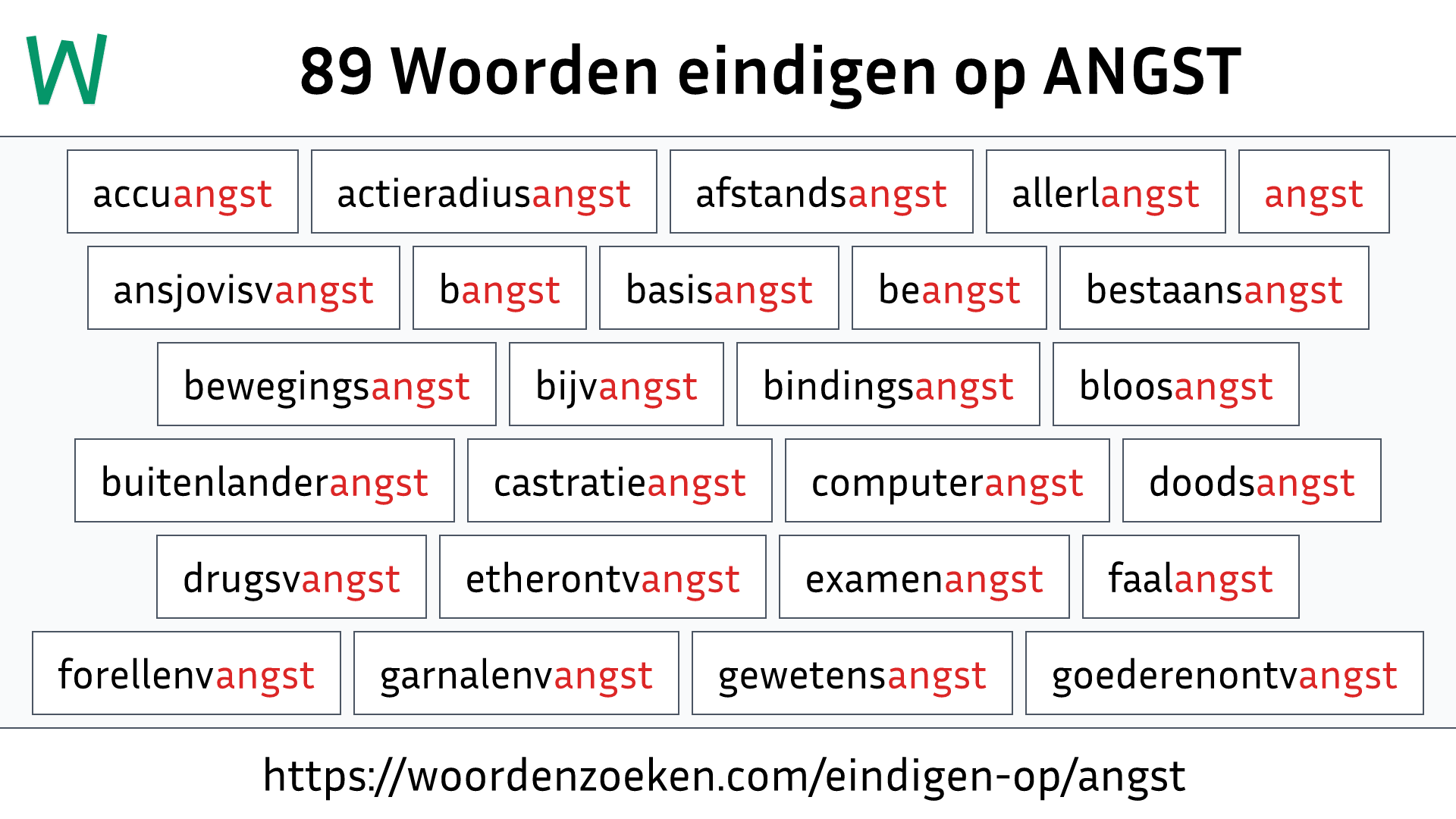 Woorden eindigen op ANGST