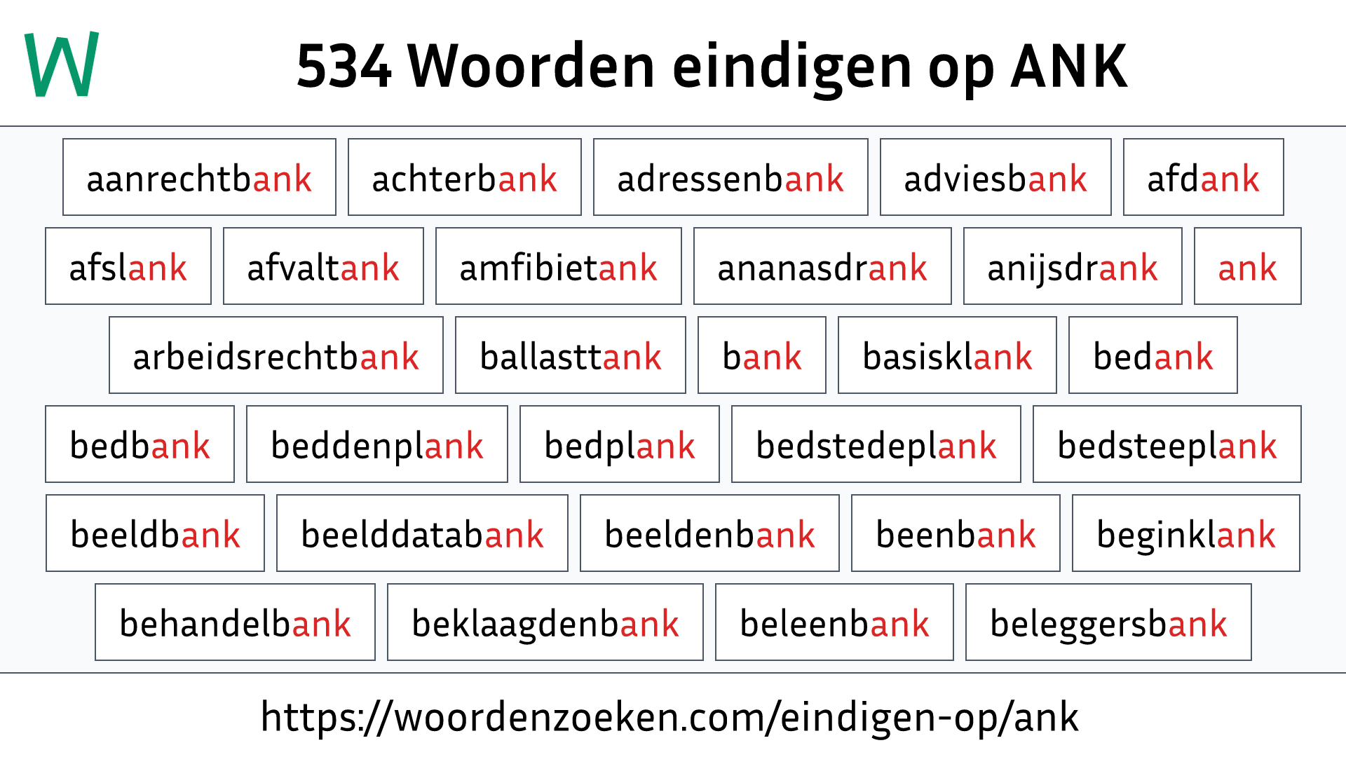 Woorden eindigen op ANK