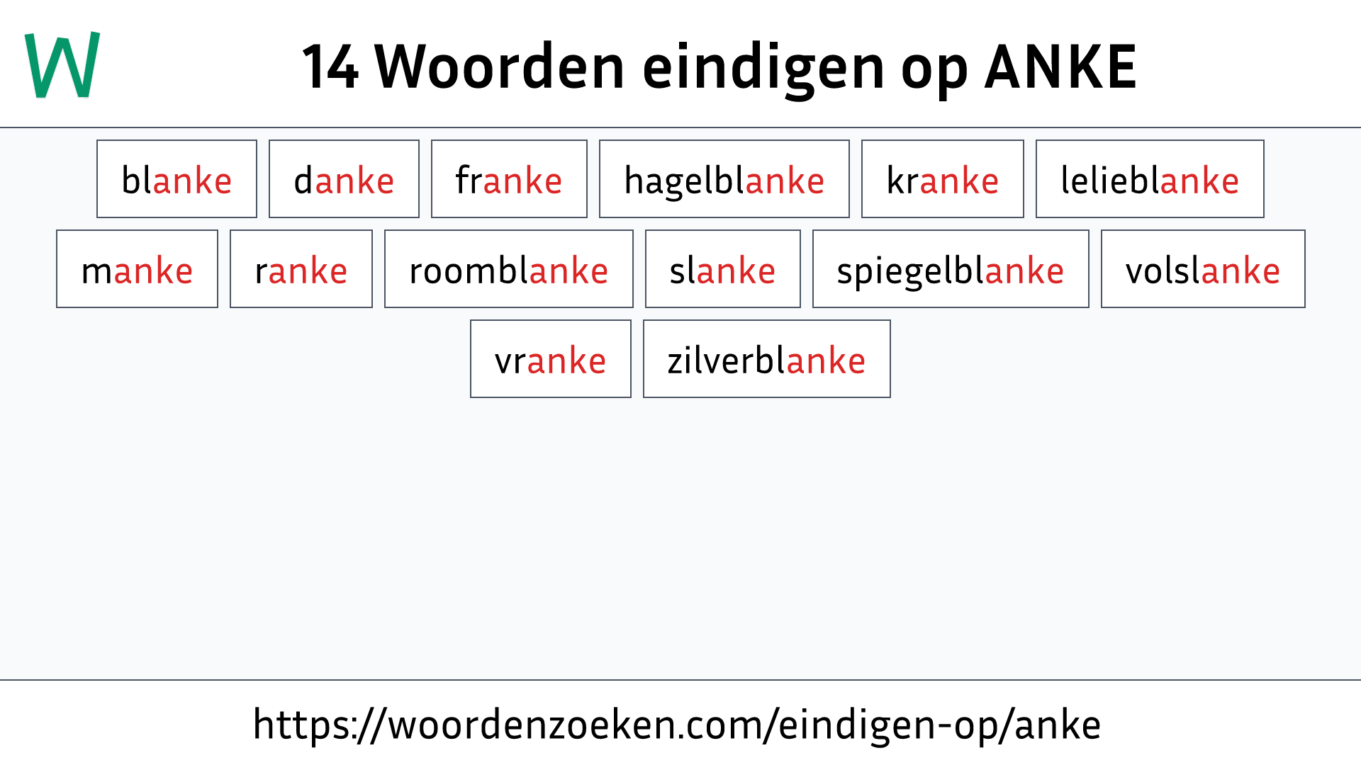 Woorden eindigen op ANKE