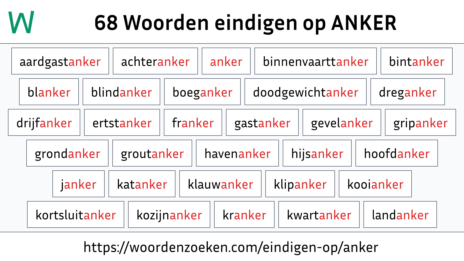 Woorden eindigen op ANKER