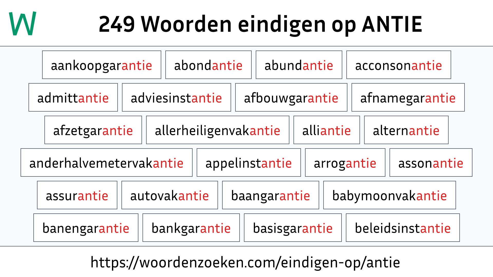 Woorden eindigen op ANTIE