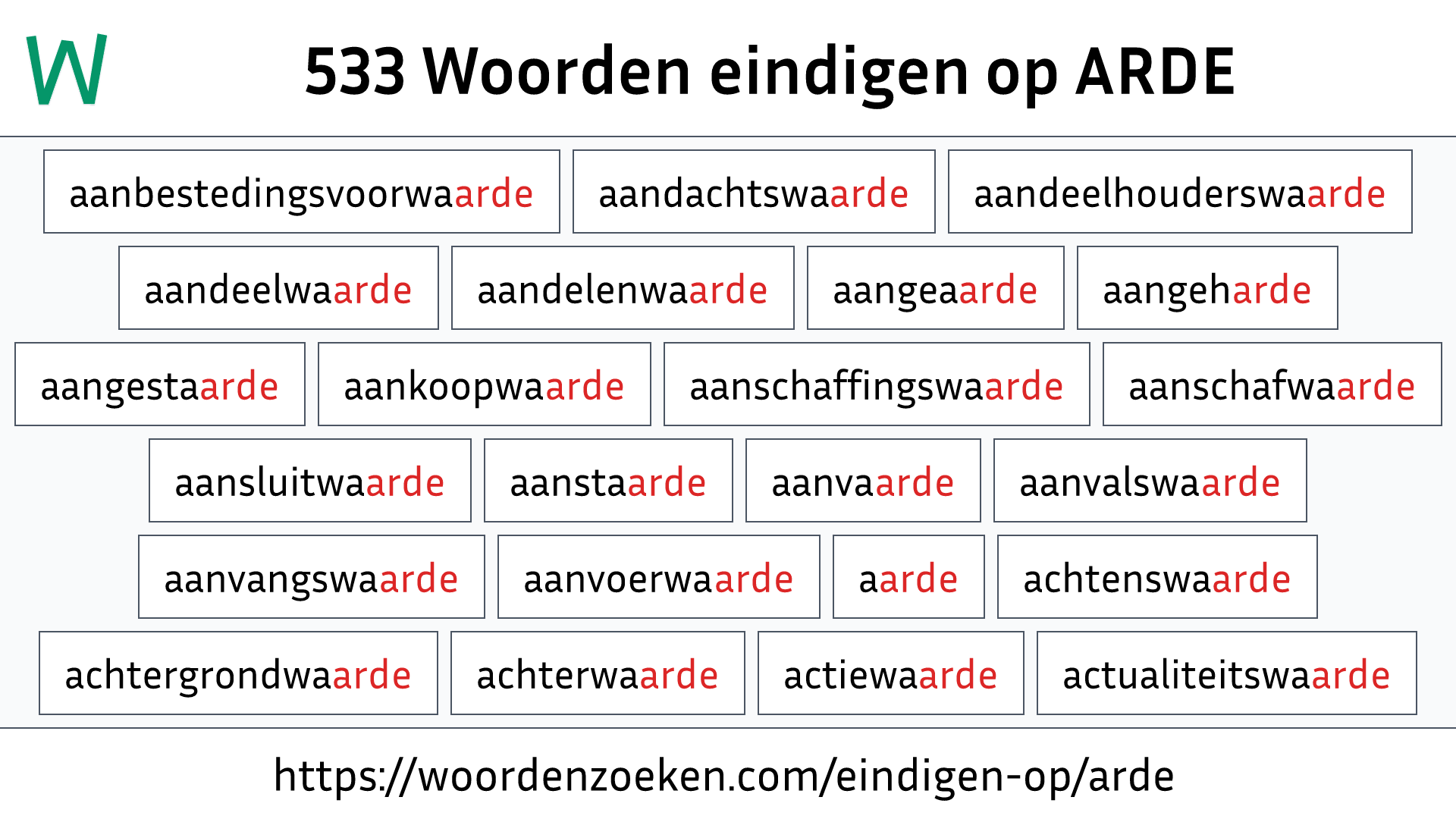 Woorden eindigen op ARDE