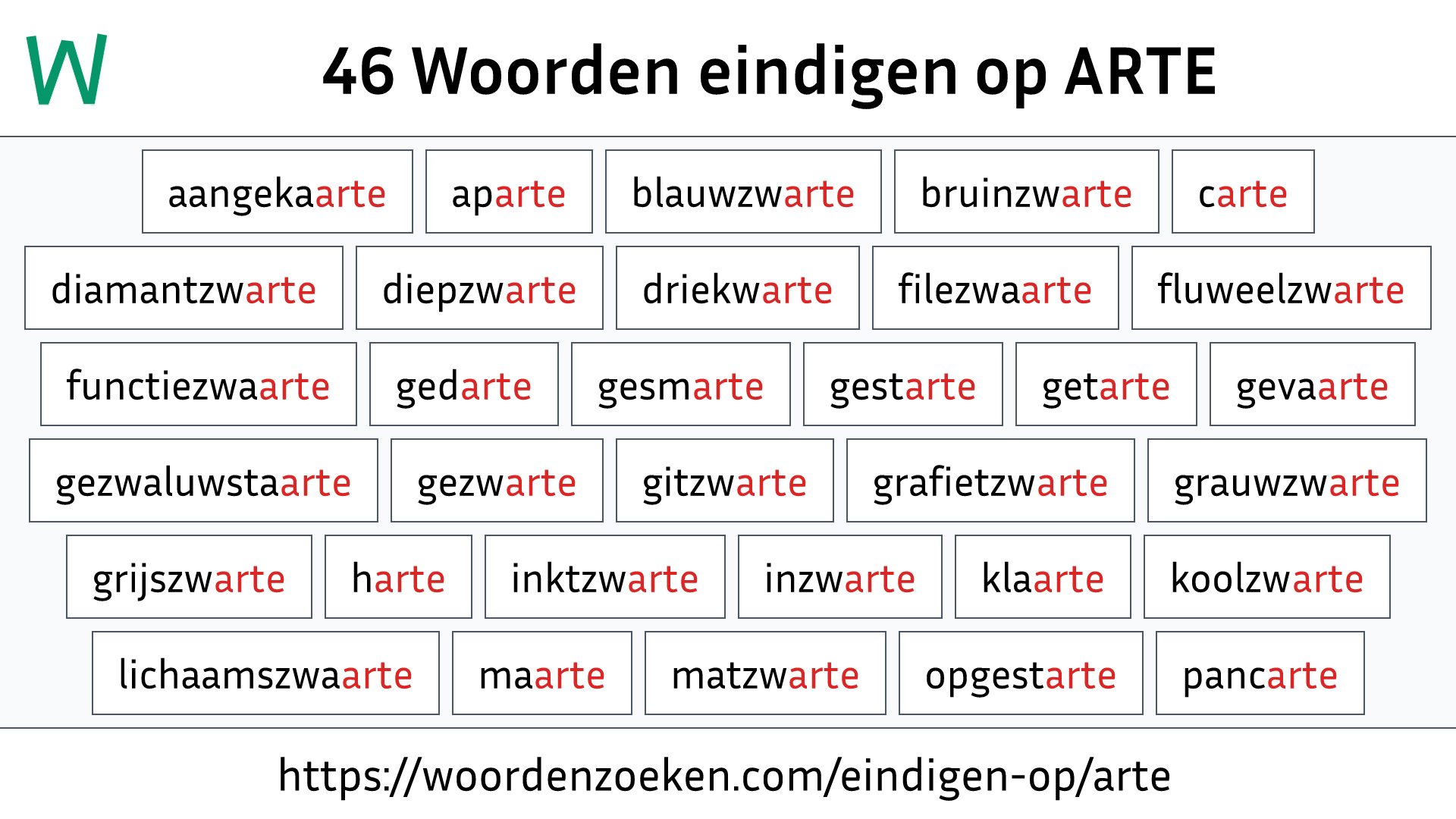 Woorden eindigen op ARTE