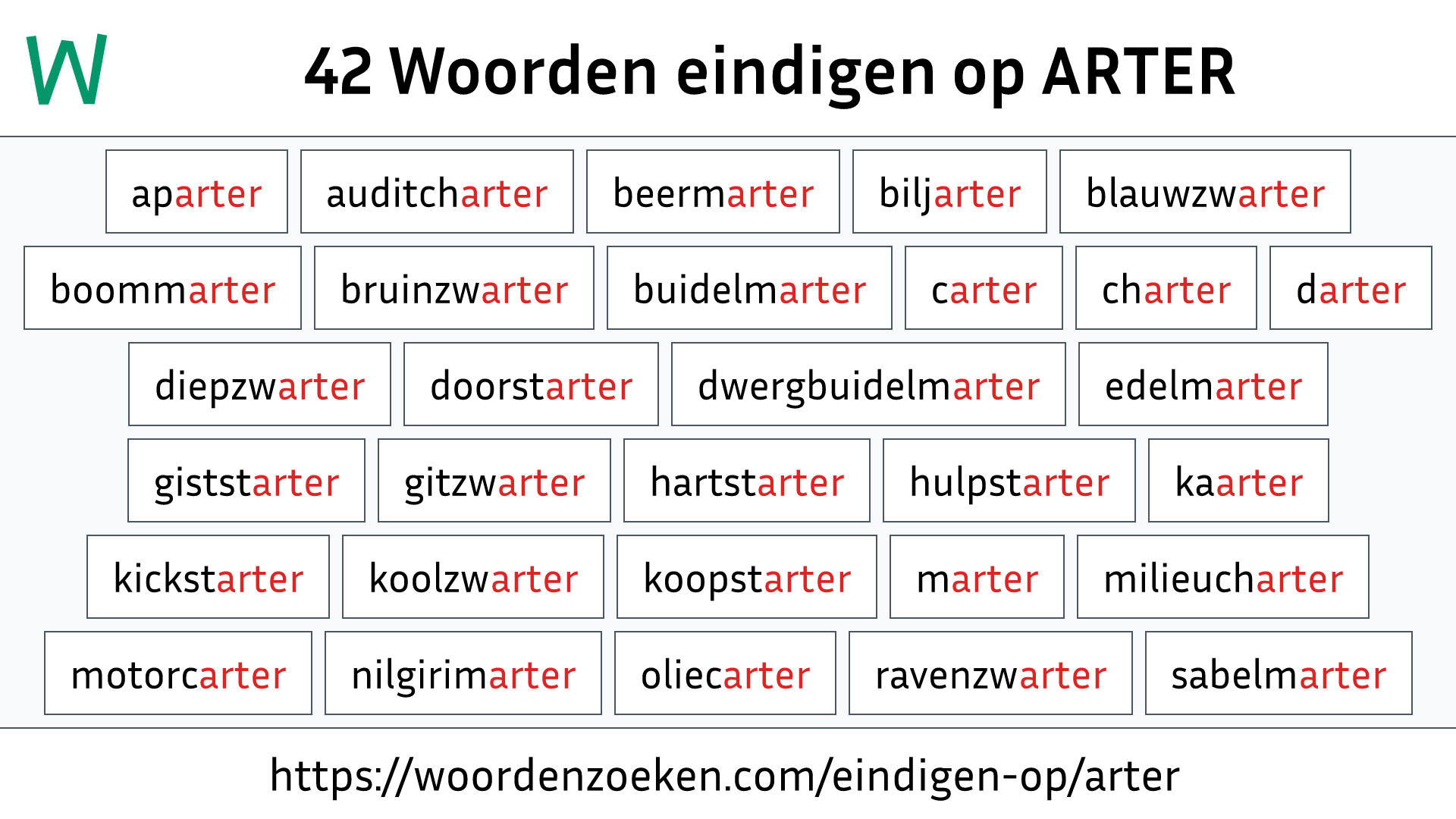 Woorden eindigen op ARTER