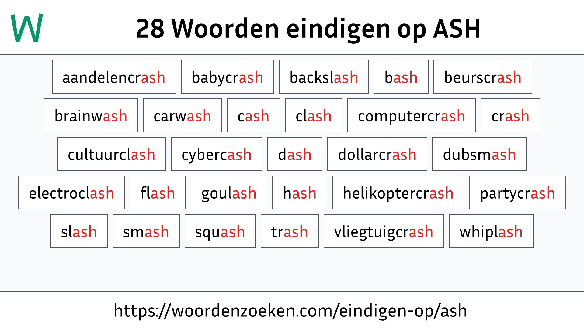 Woorden eindigen op ASH