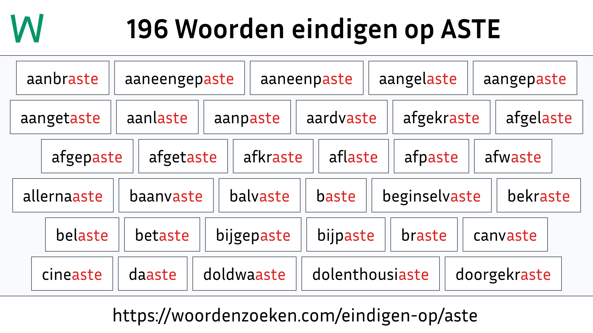 Woorden eindigen op ASTE