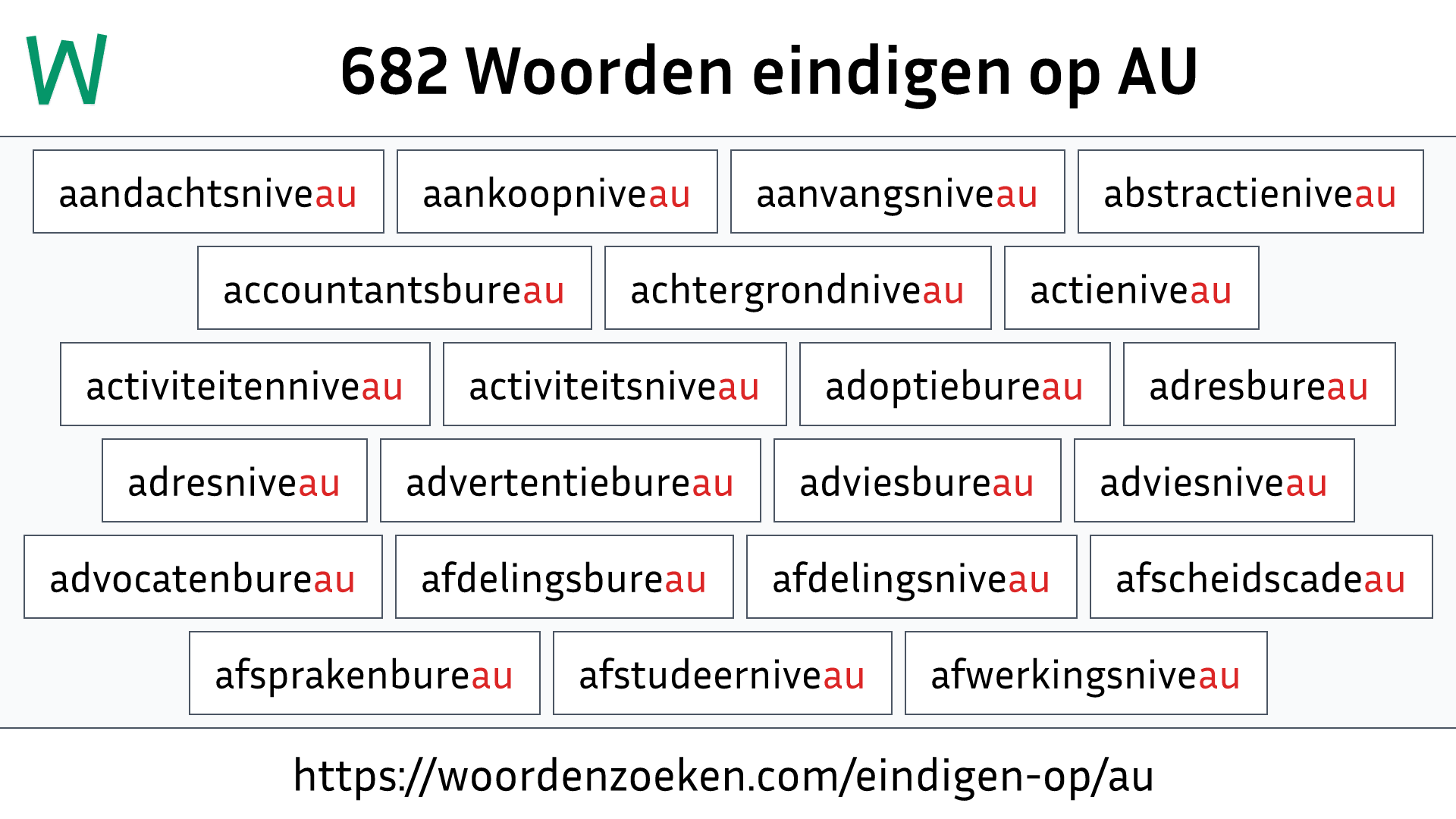 Woorden eindigen op AU