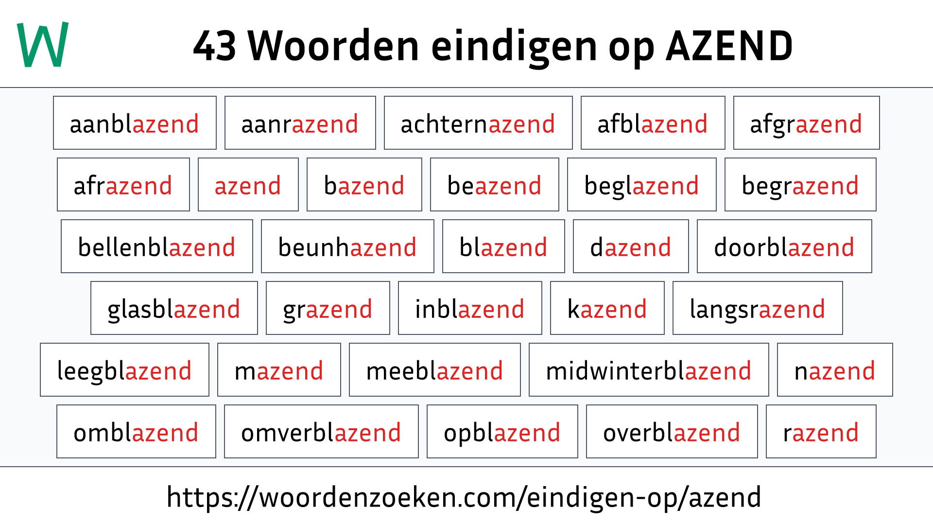 Woorden eindigen op AZEND