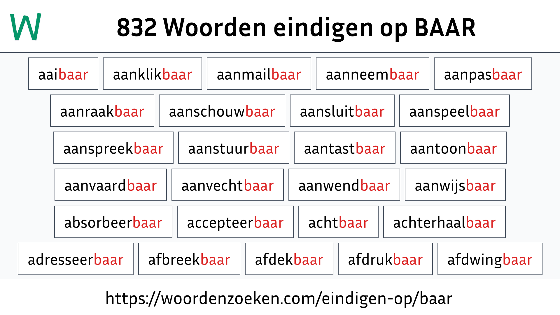 Woorden eindigen op BAAR