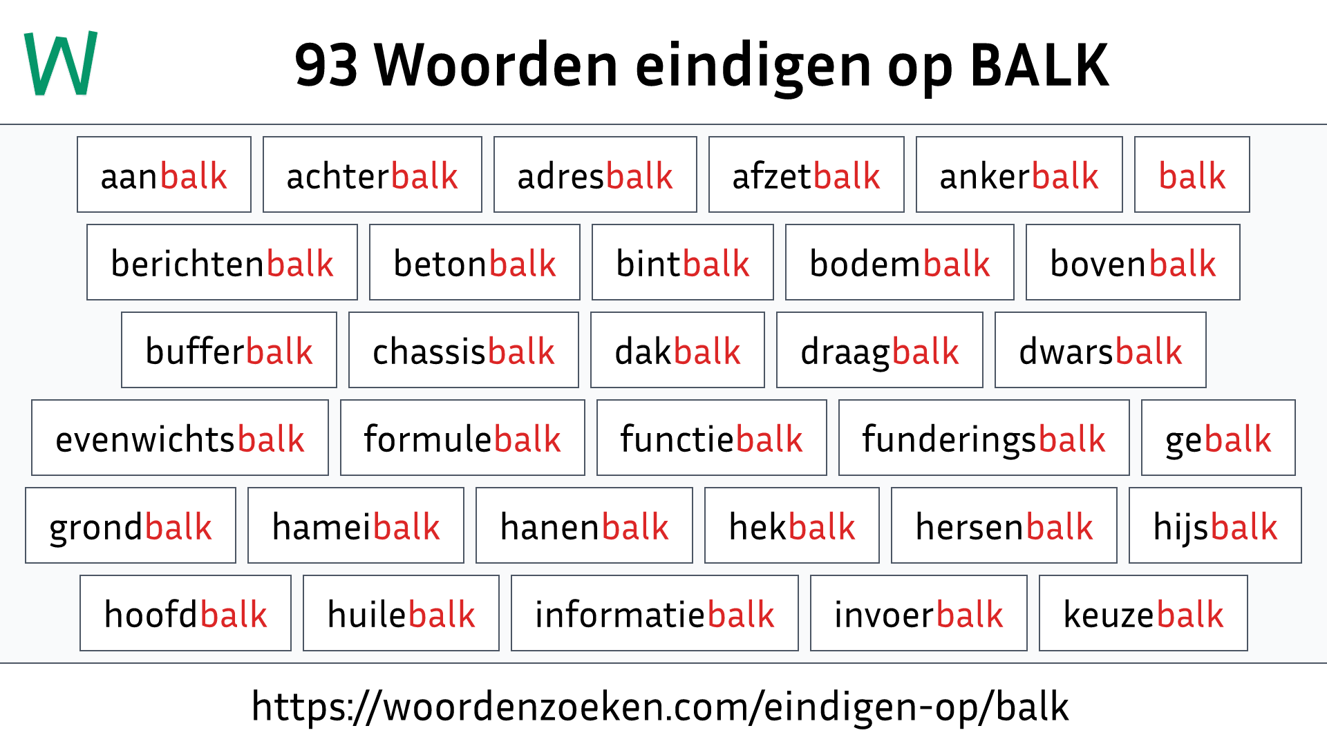 Woorden eindigen op BALK