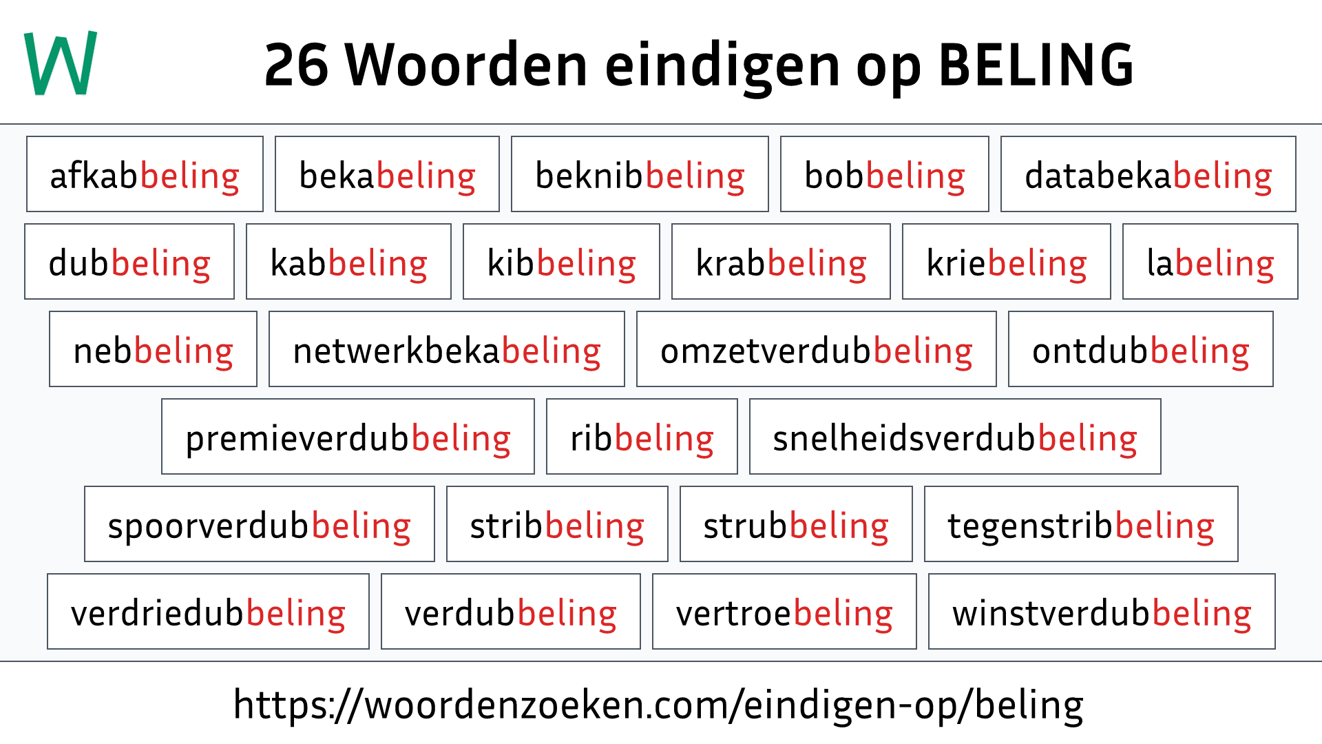 Woorden eindigen op BELING