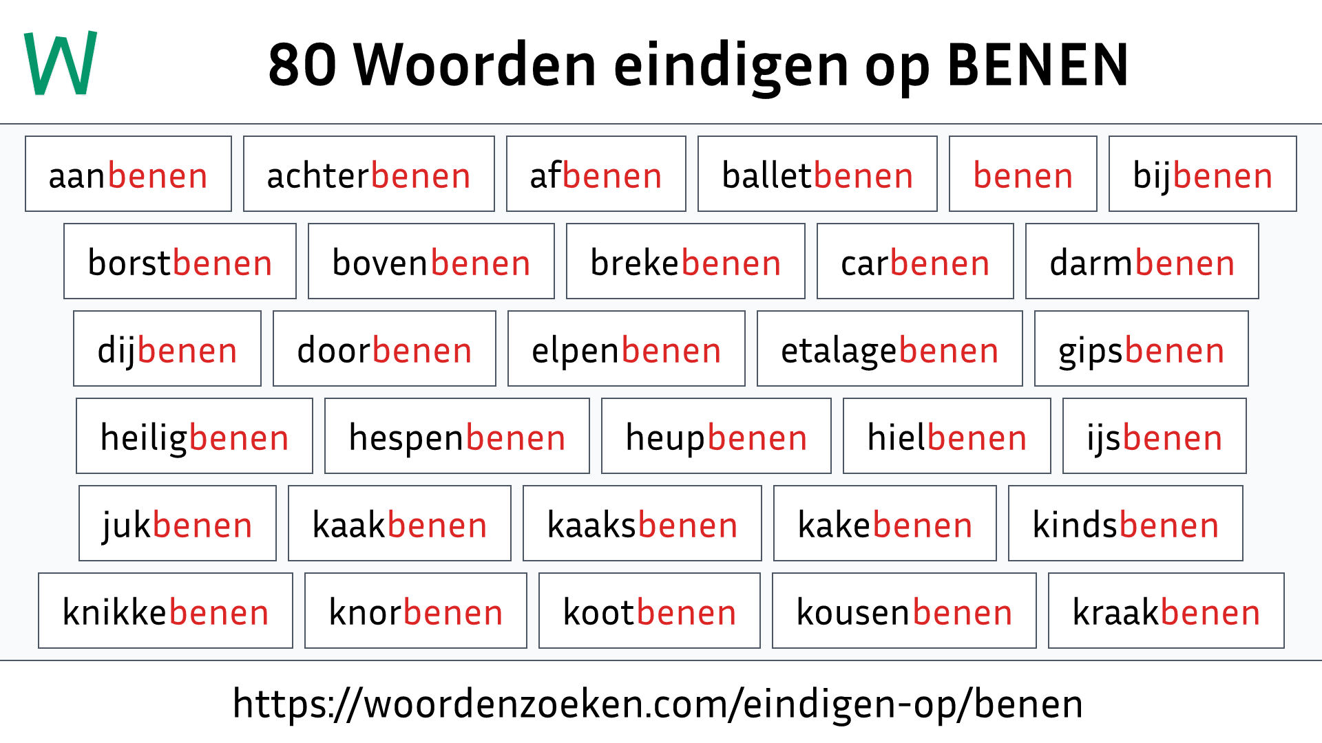 Woorden eindigen op BENEN